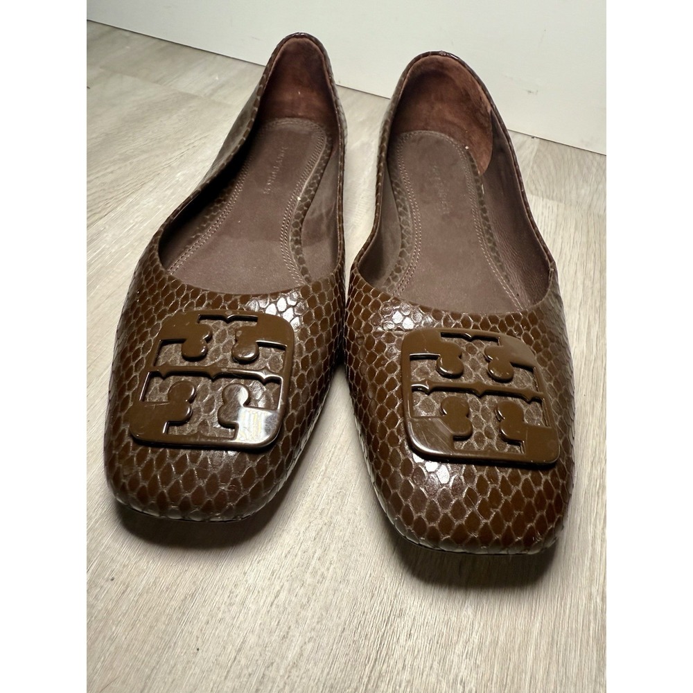Tory Burch Brown Embossed Tory Burch Logo‎ Ballet Flats Women Size 5.5